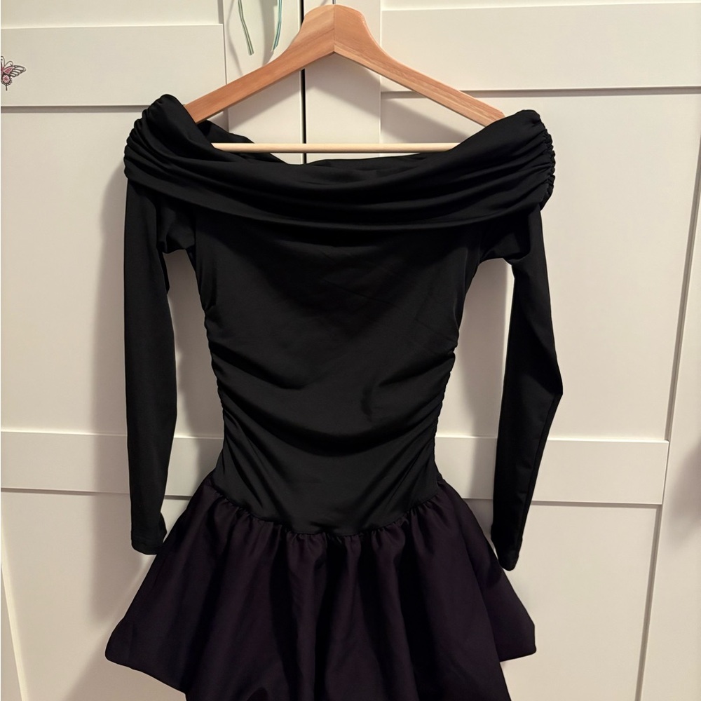 Black Off-Shoulder Bubble Mini Dress